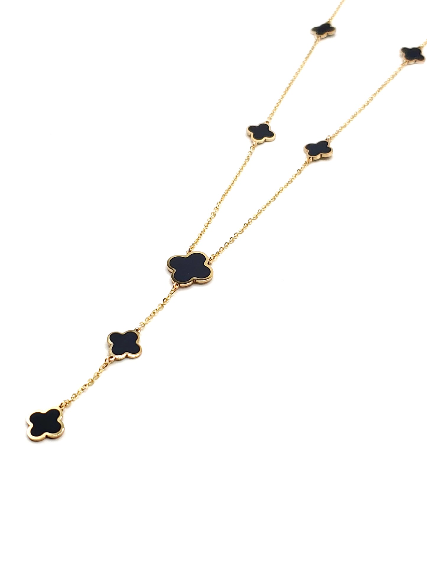 Onyx Inlay Clover Lariat Necklace