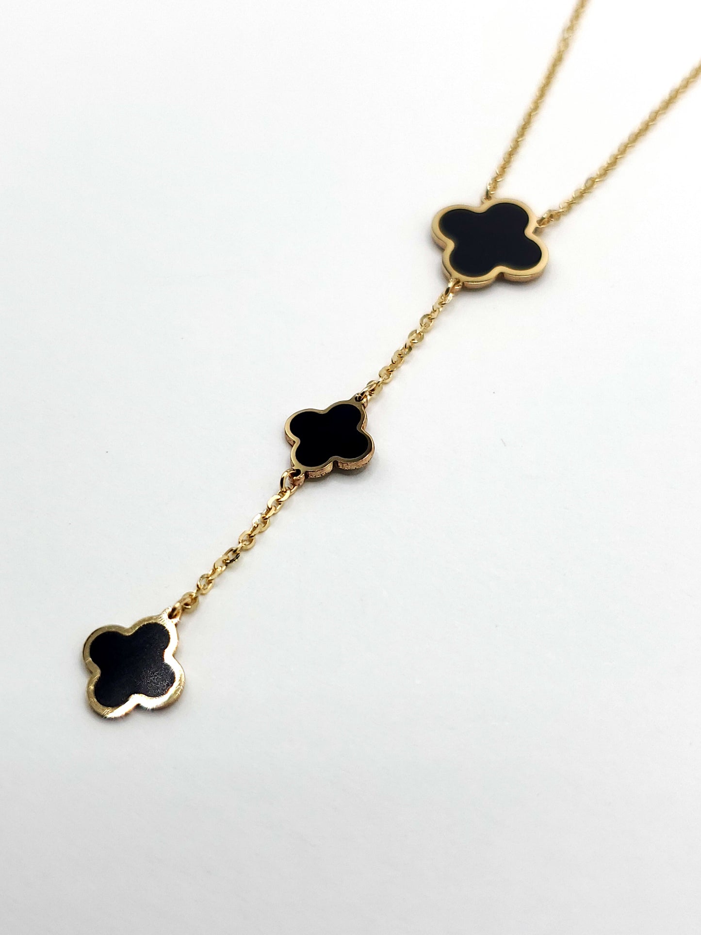 Onyx Inlay Clover Lariat Necklace