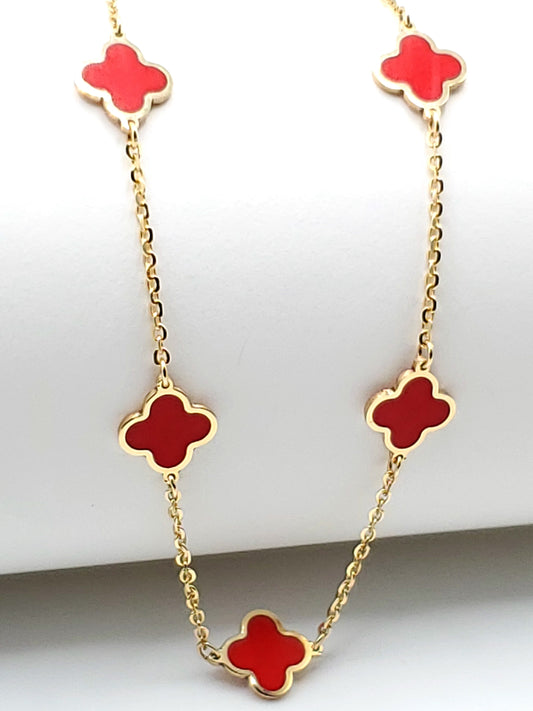 Coral Inlay Clover Bracelet