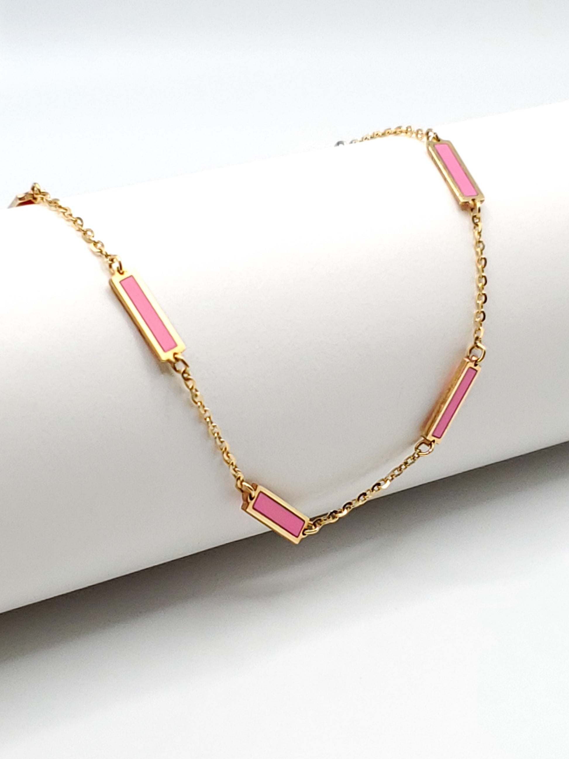 14k Gold Pink Bar Bracelet