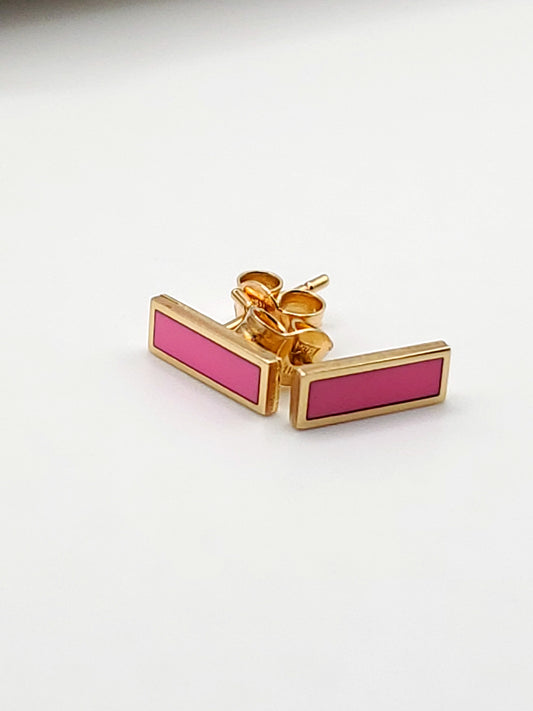 14k Gold Pink Bar Earrings