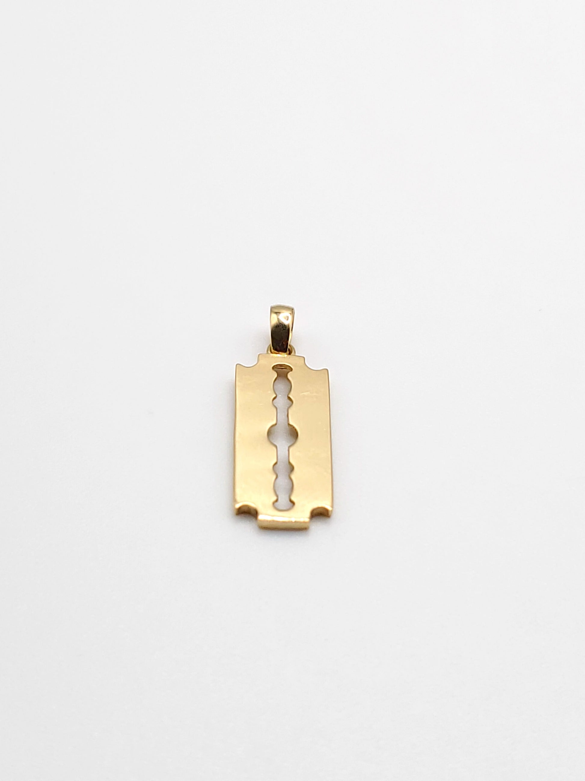 14k gold razor blade pendant